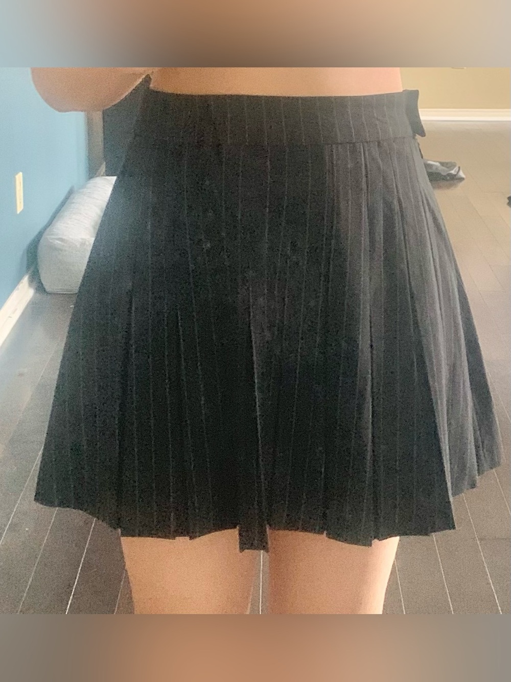 Black Pinstripe Pleated Skirt